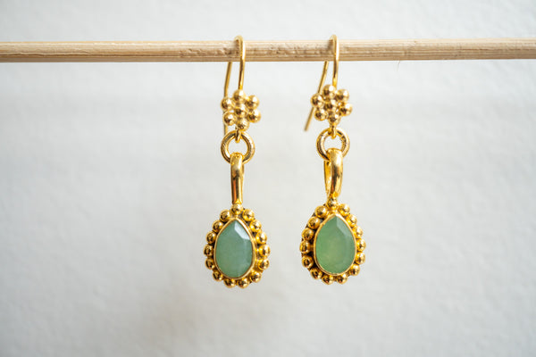 Boucles d'oreilles en chrysoprase et argent 925 plaqué or