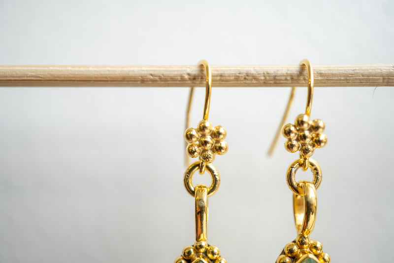 Boucles d'oreilles en chrysoprase et argent 925 plaqué or