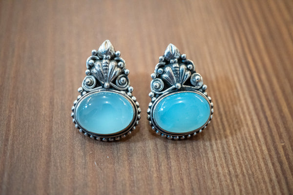 Boucles d'oreilles ethnique en agate et argent 925