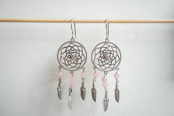 Boucles d’oreilles attrape-rêves avec Agate et argent 925