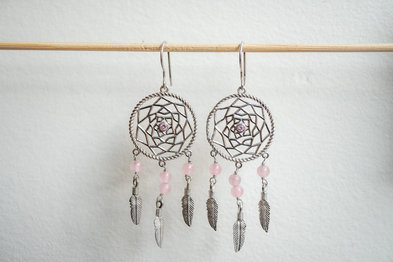 Boucles d’oreilles attrape-rêves avec Agate et argent 925