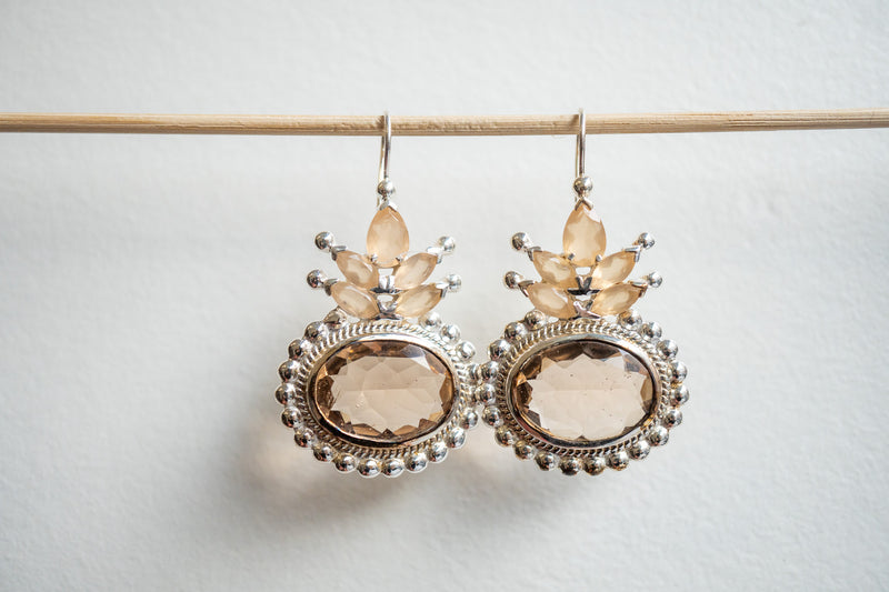 Boucles d'oreilles en agates et cristaux et argent 925