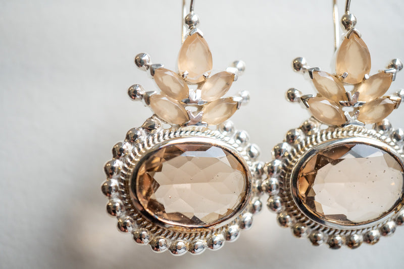 Boucles d'oreilles en agates et cristaux et argent 925