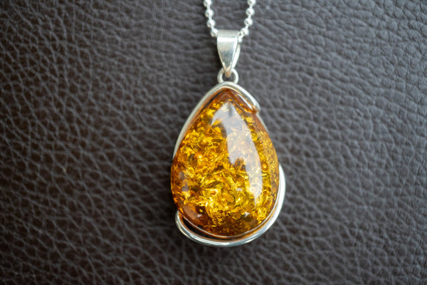 Pendentif en Argent 925 avec Ambre Jaune de la Mer Baltique