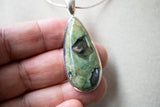 Pendentif en Jaspe forêt tropicale (Rhyolite) en argent 925, 55x18 mm