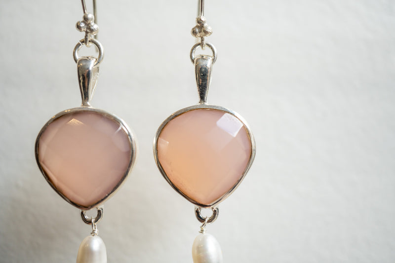 Boucles d'oreilles en agates et perles et argent 925