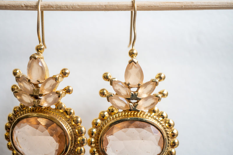 Boucles d'oreilles en agates et cristaux et argent 925 vermeil