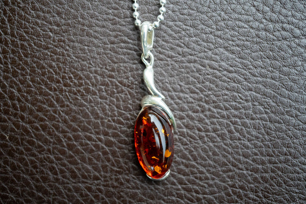 Pendentif en Argent 925 avec Ambre Cognac de la Mer Baltique
