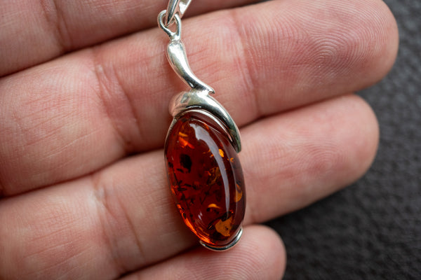 Pendentif en Argent 925 avec Ambre Cognac de la Mer Baltique