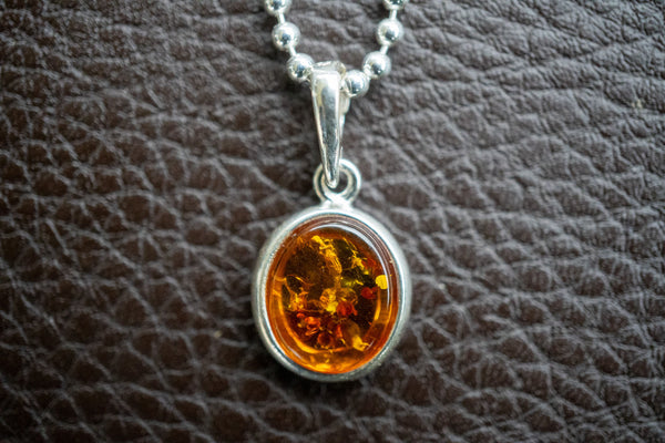 Pendentif en Argent 925 avec Ambre Cognac de la Mer Baltique