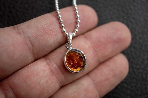 Pendentif en Argent 925 avec Ambre Cognac de la Mer Baltique
