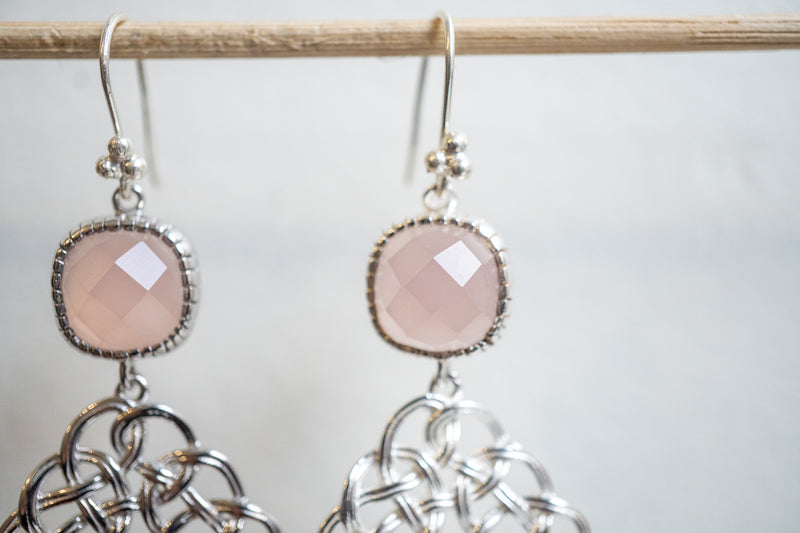 Boucles d'oreilles en agate rose et argent 925