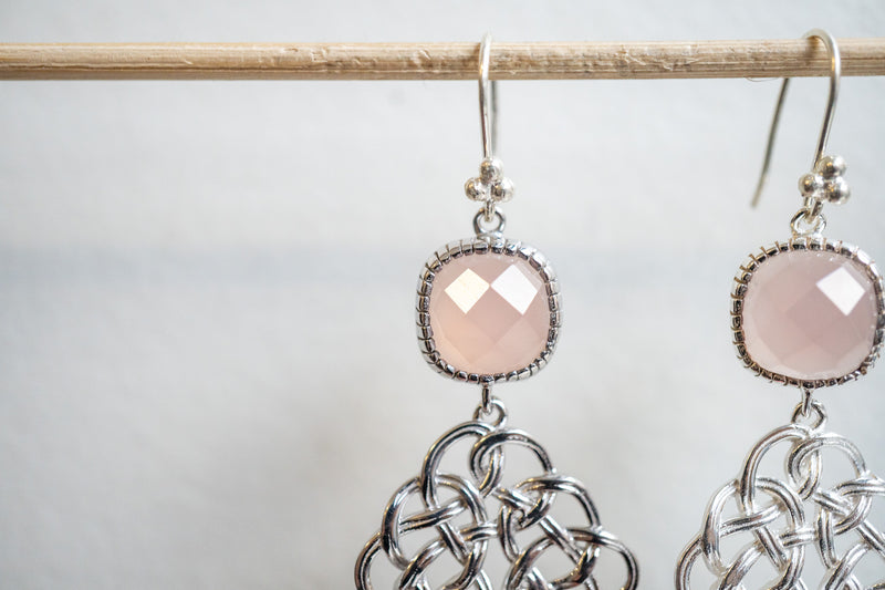 Boucles d'oreilles en agate rose et argent 925