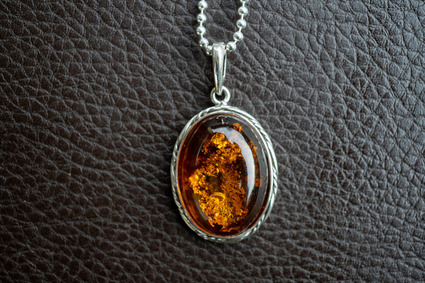 Pendentif en Argent 925 avec Ambre cognac