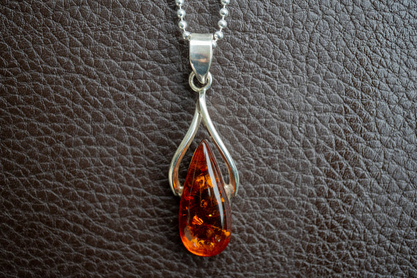 Pendentif en Argent 925 avec Ambre Cognac de la Mer Baltique