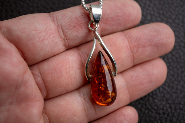 Pendentif en Argent 925 avec Ambre Cognac de la Mer Baltique