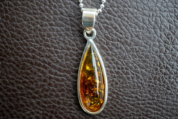 Pendentif en Argent 925 avec Ambre Cognac de la Mer Baltique