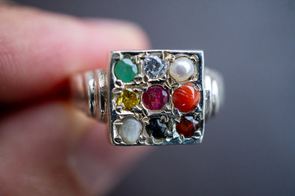 Bague Navaratna en Argent 925